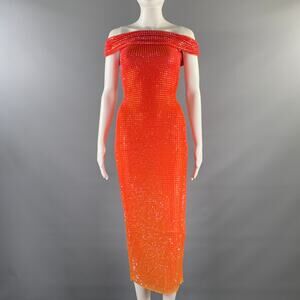 SELF-PORTRAIT Size 0 Orange Pink Polyester Blend ss23-002m-p Ombre Midi Dress